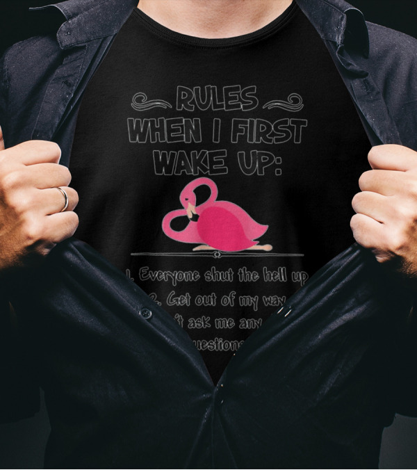 Rules When I First Wake Up Everyone Shut The Hell Up Flamingo T-Shirt