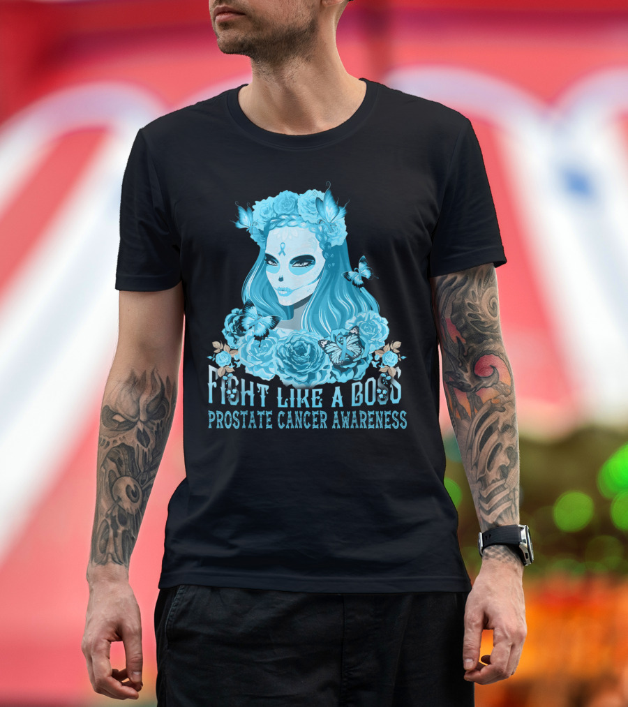 Fight Like a Boss Prostate Cancer Awareness Skull Flower T-Shirt