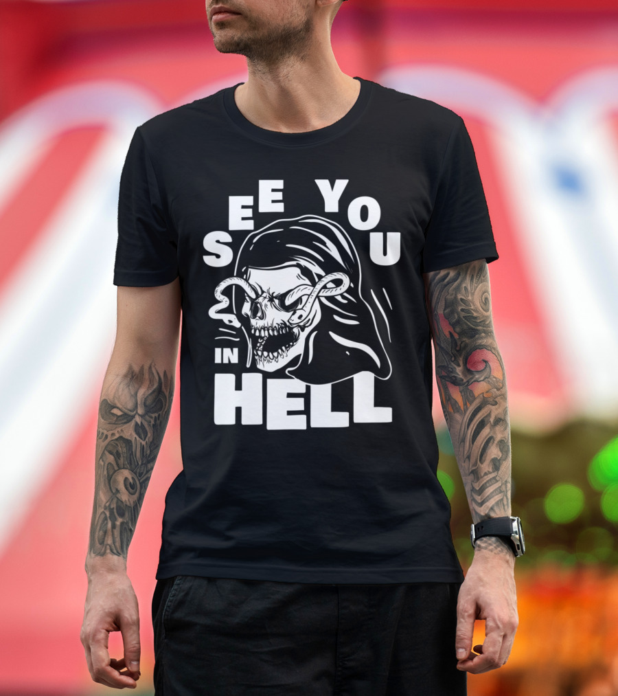 See You In Hell Grim Reaper Skull with Serpents T-Shirt