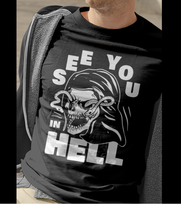 See You In Hell Grim Reaper Skull With Serpents T-Shirt