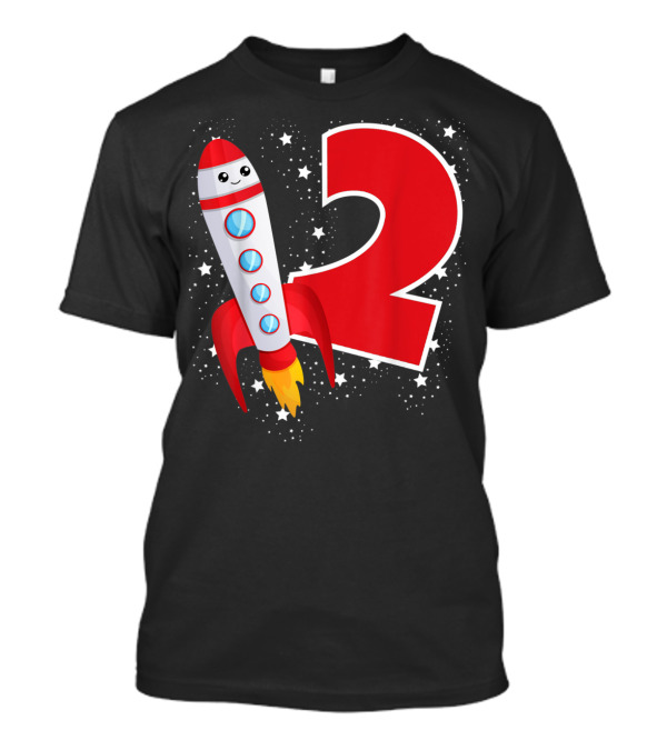 Rocket Space Ship Happy Outer Space Stars 2Nd Birthday T-Shirt
