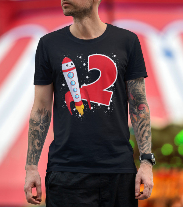 Premium T-Shirt: Rocket Space Ship Happy Outer Space Stars 2Nd Birthday T-Shirt Rocket Space Ship Happy Outer Space Stars 2Nd Birthday T-Shirt