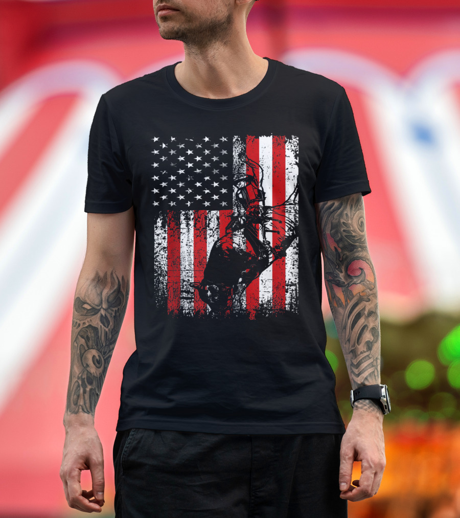 American Flag Bull Rider Men's Patriotic T-Shirt