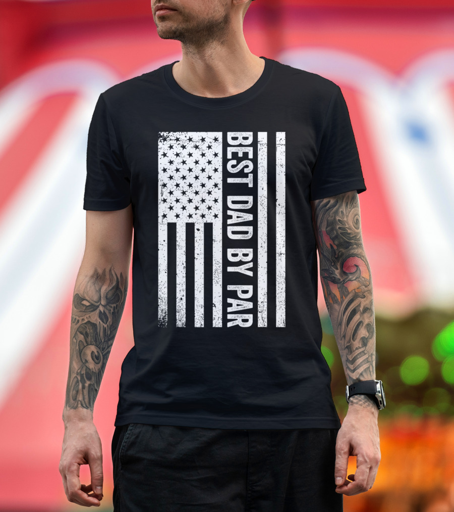 Best Dad By Par Vintage Retro Golf Father's USA Flag T-Shirt
