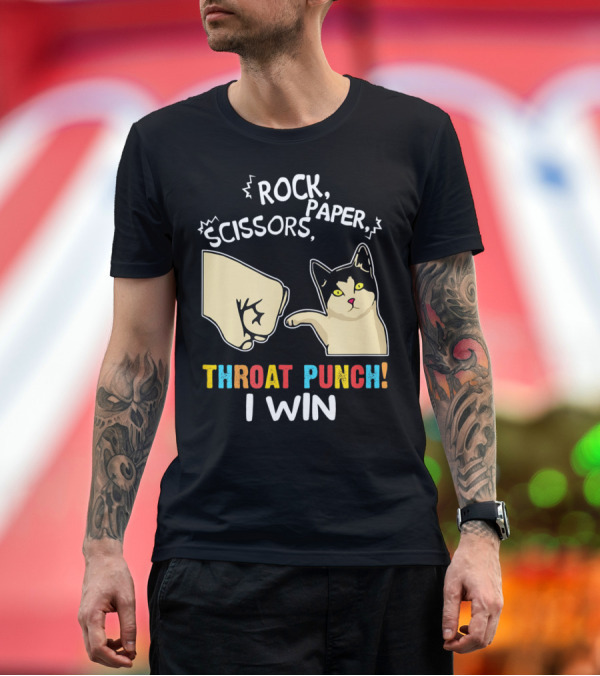 Premium T-Shirt: Rock Paper Scissors Cat Throat Punch I Win T-Shirt Rock Paper Scissors Cat Throat Punch I Win T-Shirt