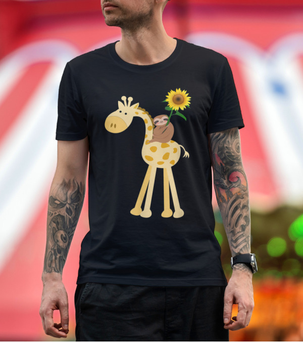 Premium T-Shirt: Sloth Riding Giraffe Sunflower Joy T-Shirt Sloth Riding Giraffe Sunflower Joy T-Shirt