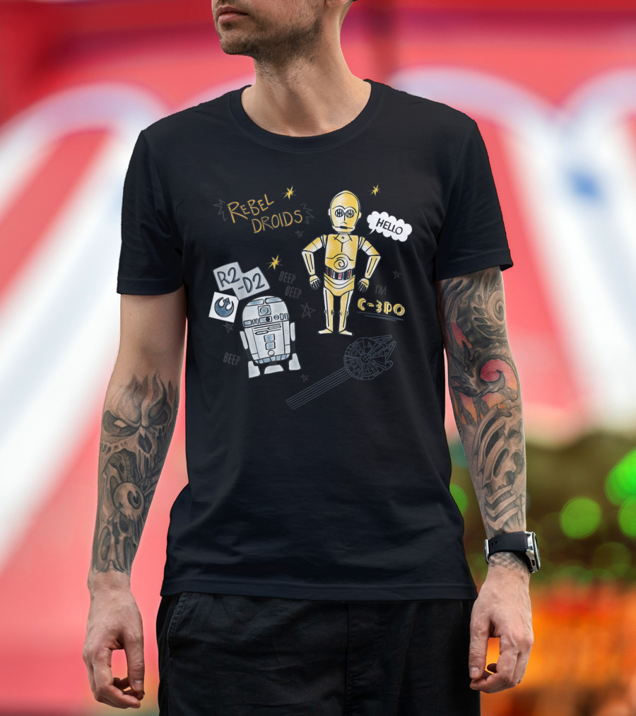 Rebel Droids R2-D2 C-3PO Hello Star Wars Doodle T-Shirt