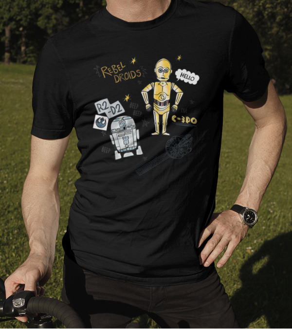 Rebel Droids R2-D2 C-3PO Hello Star Wars Doodle T-Shirt