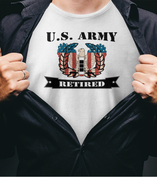 US Army Retired Eagle Emblem Stars Stripes CW3 T-Shirt