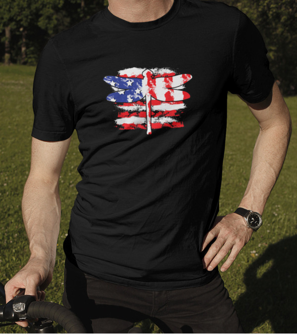 Patriotic Fourth Of July American Flag Dragonfly T-Shirt