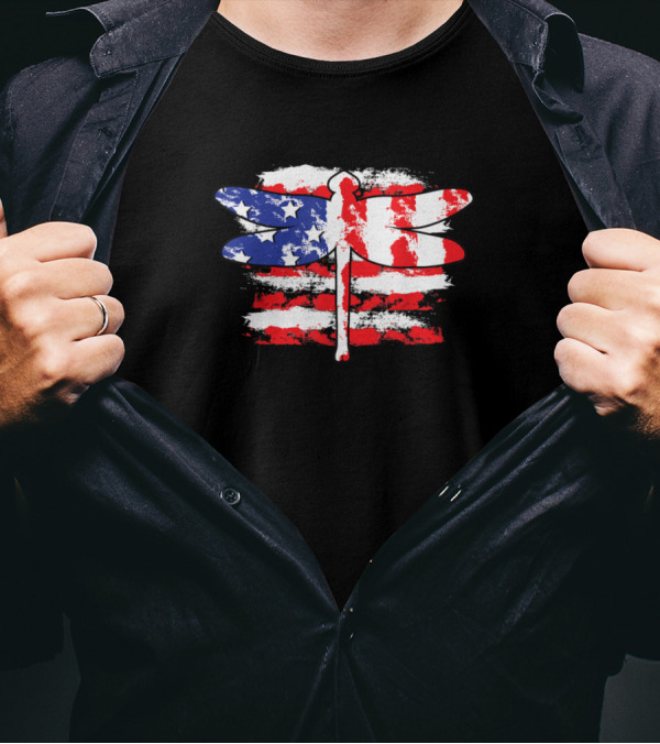 Patriotic Fourth Of July American Flag Dragonfly T-Shirt