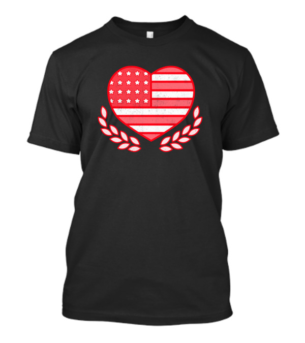 Happy 4Th Of July American Flag Heart With Laurel Branches T-Shirt