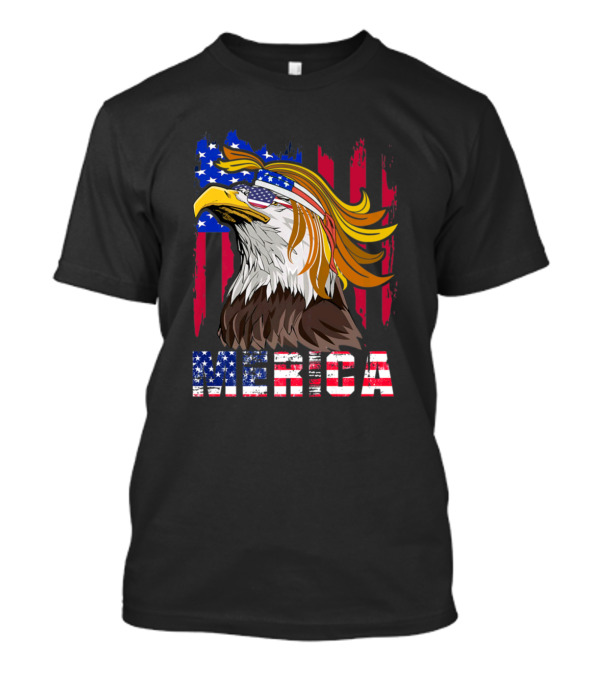 Merica 4th Of July Bald Eagle With USA Bandana And Mullet T-Shirt