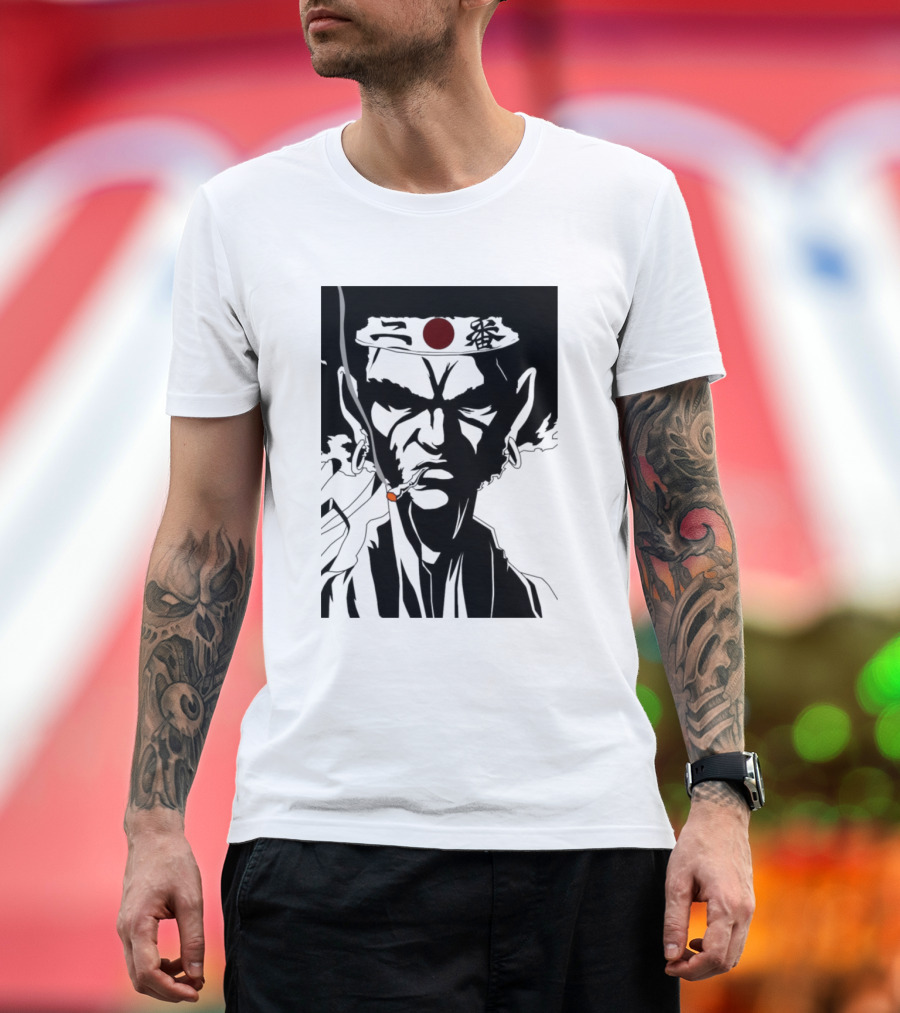 Afro Samurai Headband Character with Red Circle and Smoking Pipe T-Shirt