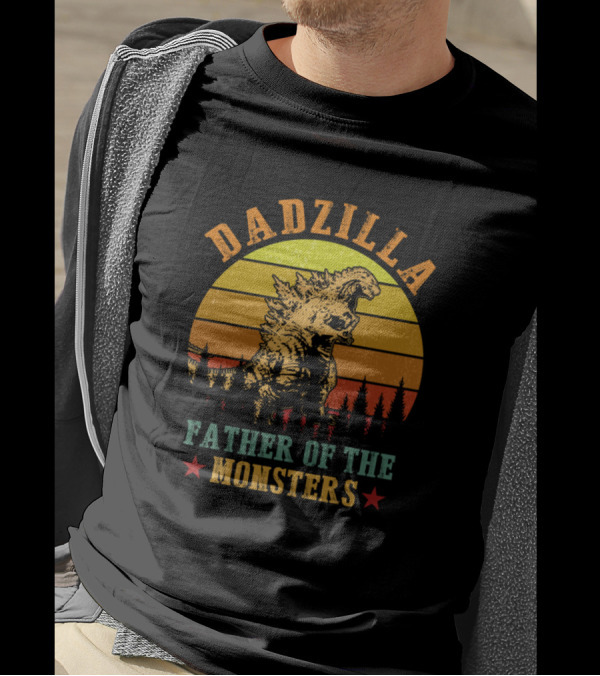 Dadzilla Father Of The Monsters Retro Sunset Forest T-Shirt