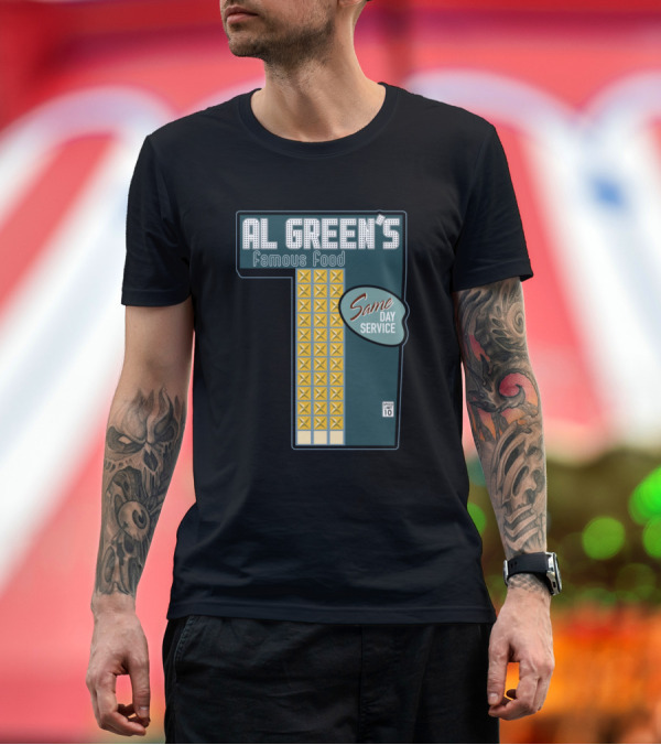 Premium T-Shirt: AL GREEN'S Famous Food Same Day Service Presenting UPT M 10 T-Shirt AL GREEN'S Famous Food Same Day Service Presenting UPT M 10 T-Shirt
