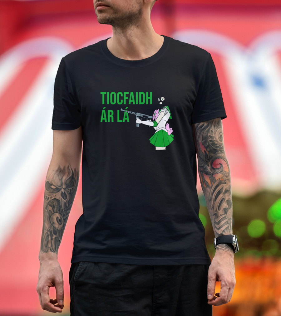 Tiocfaidh Ár Lá Balaclava Anime Character with Weapon T-Shirt