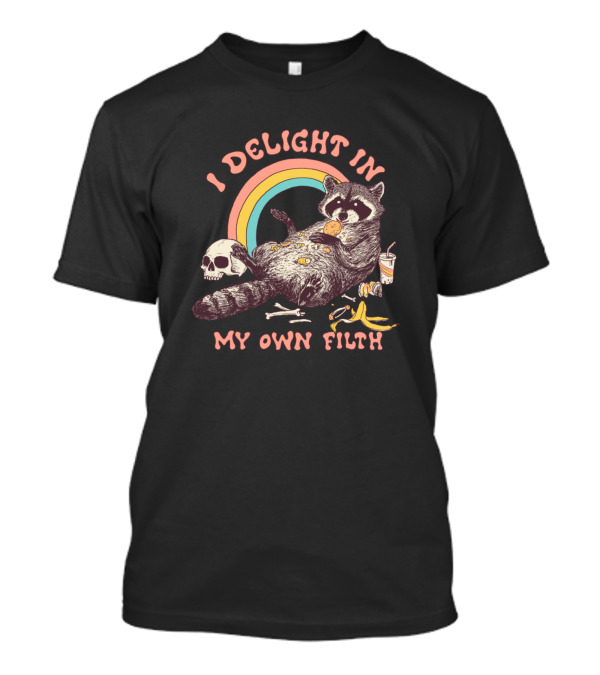 Raccoon Enjoying Messy Delight With Skull And Rainbow T-Shirt