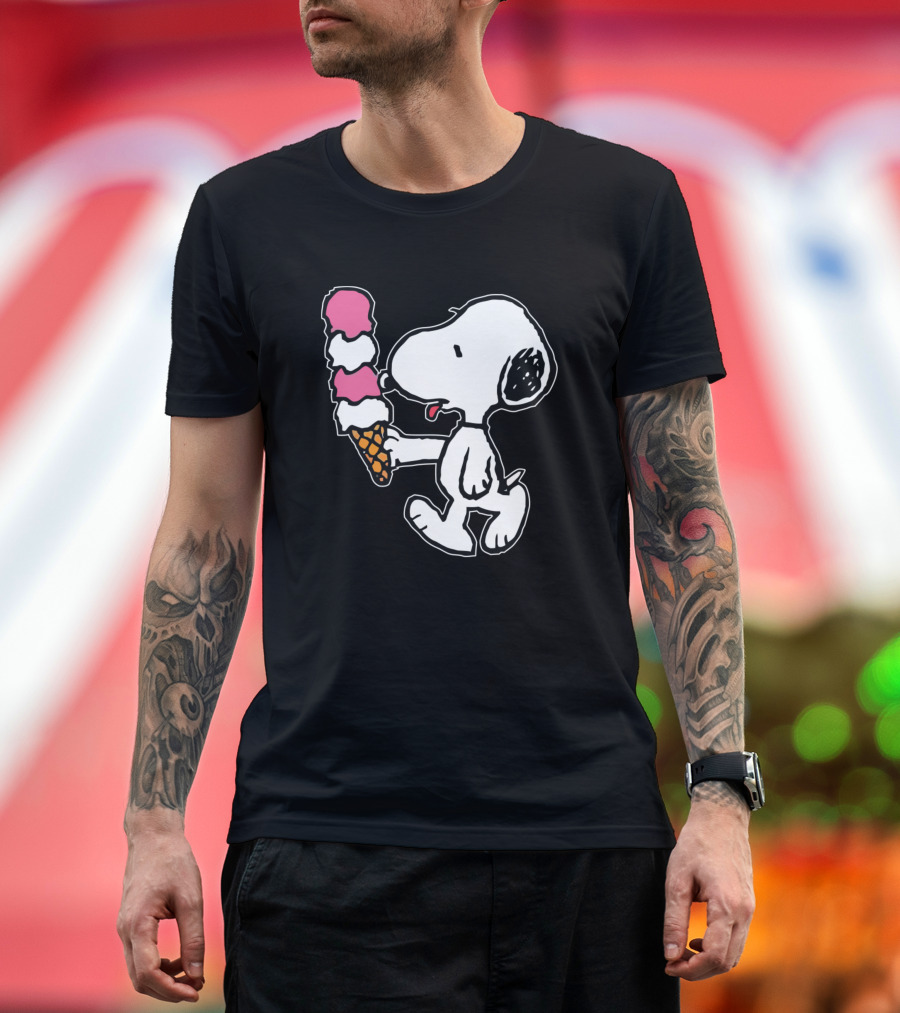 Best Snoopy Ice Cream Cone Pink Scoops T-Shirt