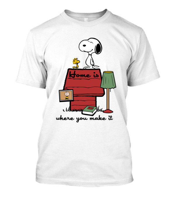Home Is Where You Make It Snoopy Doghouse Woodstock Charlie Brown Peanuts Iconic Image T-Shirt