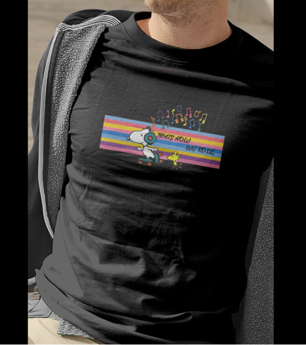 Peanuts Snoopy Woodstock That's How We Roll Music Notes Stripes T-Shirt