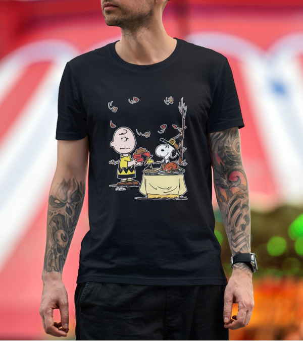 Premium T-Shirt: Charlie Brown Thanksgiving with Snoopy and Woodstock Feast T-Shirt Charlie Brown Thanksgiving with Snoopy and Woodstock Feast T-Shirt