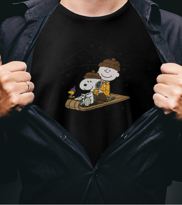 Snoopy And Charlie Brown Winter Sledding Adventure T-Shirt