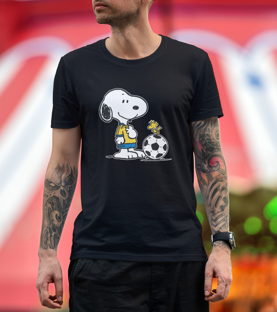 Snoopy and Woodstock Playing Soccer with Yellow Jersey and Ball T-Shirt