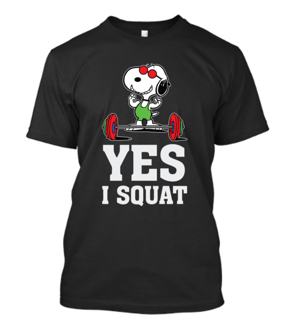 Snoopy Yes I Squat Funny Fitness Peanuts Barbell T-Shirt