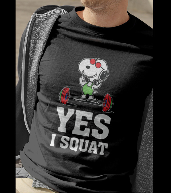 Snoopy Yes I Squat Funny Fitness Peanuts Barbell T-Shirt