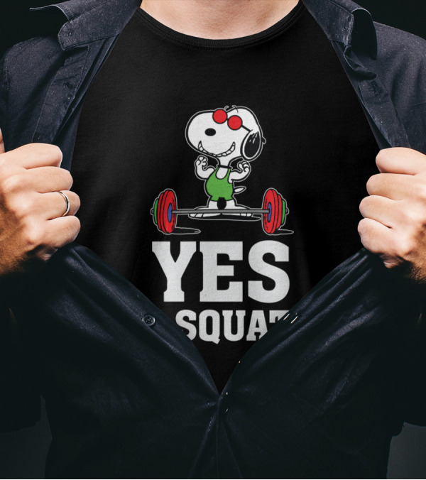 Snoopy Yes I Squat Funny Fitness Peanuts Barbell T-Shirt