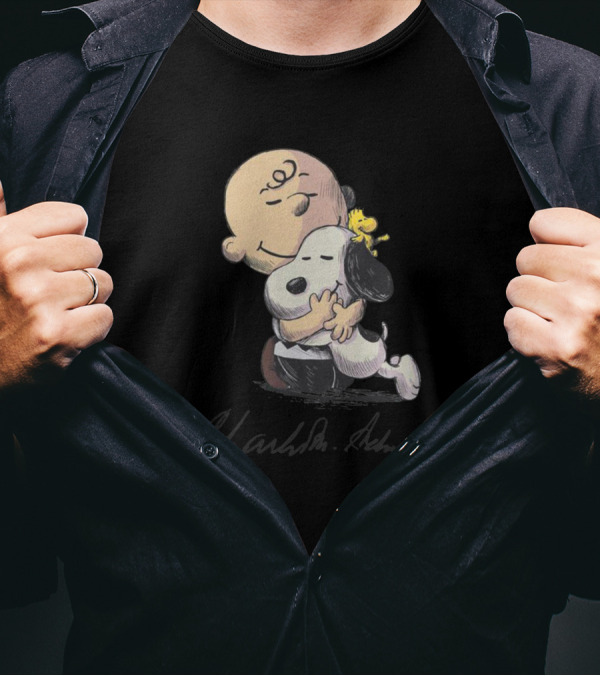 Charlie Brown Hugging Snoopy Woodstock Signature Charlie Brown Snoopy T-Shirt