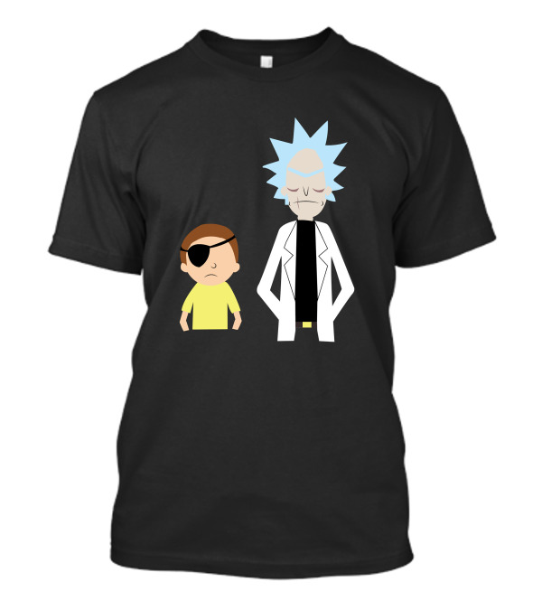 Evil Rick And Morty Characters From Rick And Morty With Eye Patch Morty And Lab Coat Rick T-Shirt