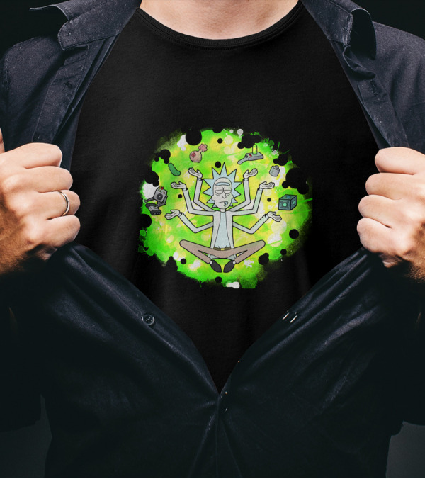 Enlightened Rick Multiverse Yoga Cosmic Green Portal T-Shirt