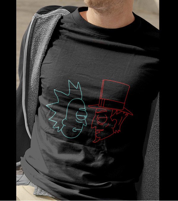 Funny Rick And Morty Duality Good Vs Evil Neon Faces T-Shirt