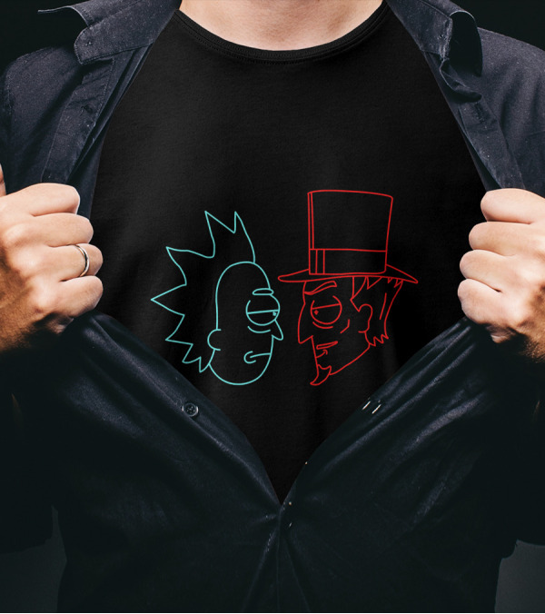 Funny Rick And Morty Duality Good Vs Evil Neon Faces T-Shirt