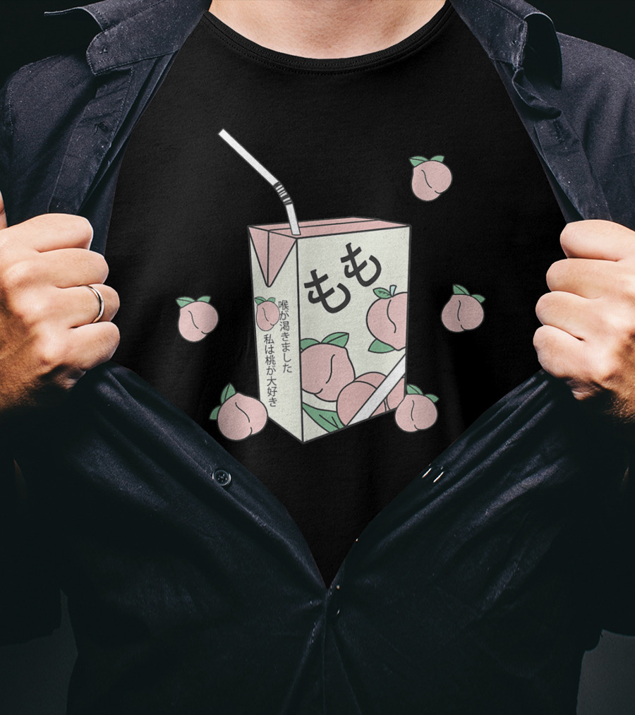 Japanese Momo Peach Juice Box Aesthetic Otaku Anime 90s T-Shirt