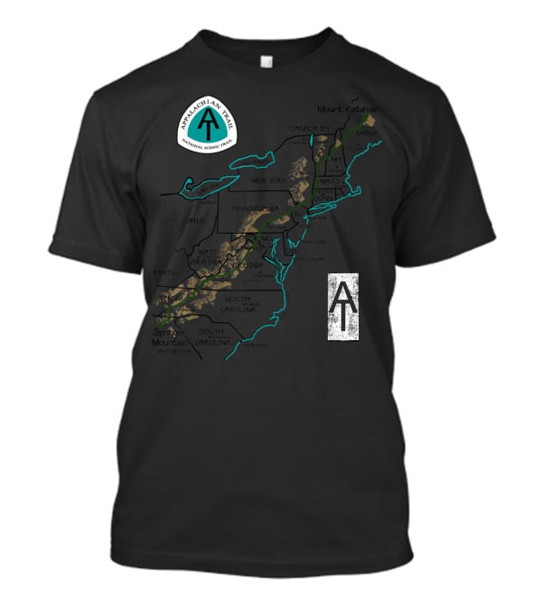 Appalachian Trail National Scenic Trail Map With Mount Katahdin And Springer Mountain T-Shirt