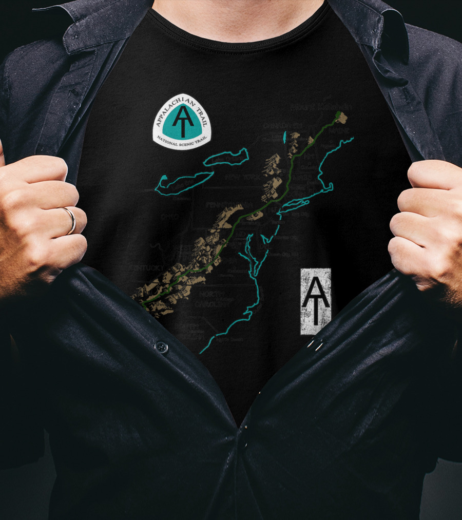 Appalachian Trail National Scenic Trail Map With Mount Katahdin And Springer Mountain T-Shirt