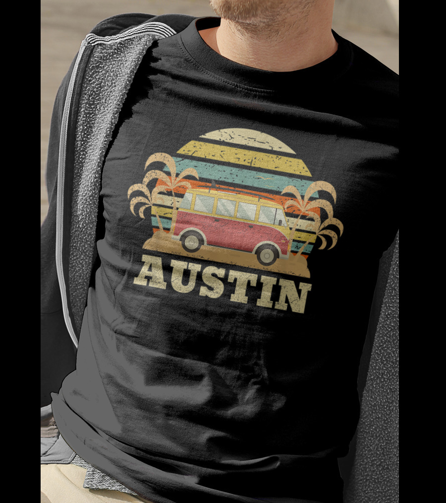 Austin Texas Retro Van Vintage Sunset Palms T-Shirt