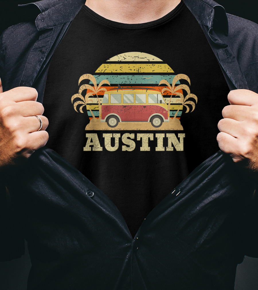 Austin Texas Retro Van Vintage Sunset Palms T-Shirt