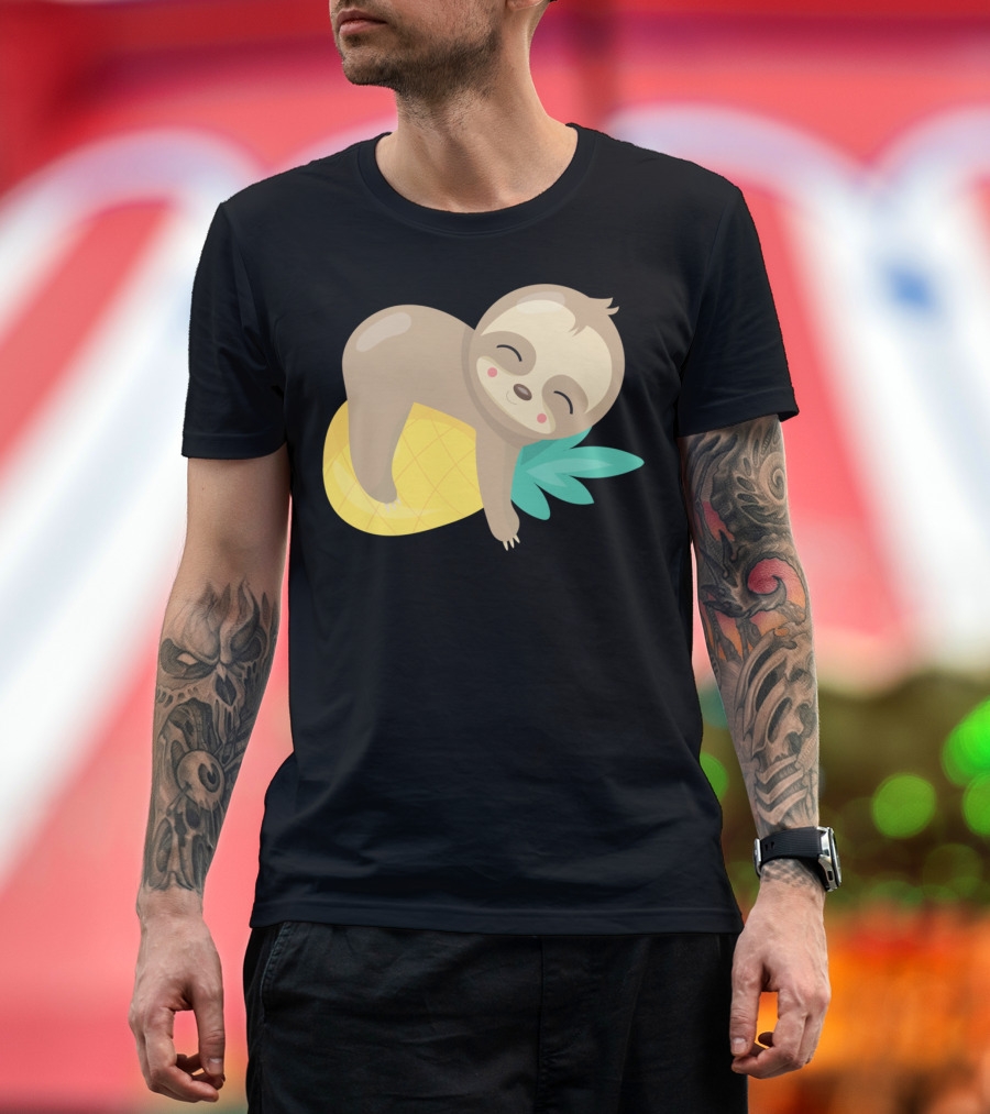 Baby Sloth Sleeping on Pineapple T-Shirt