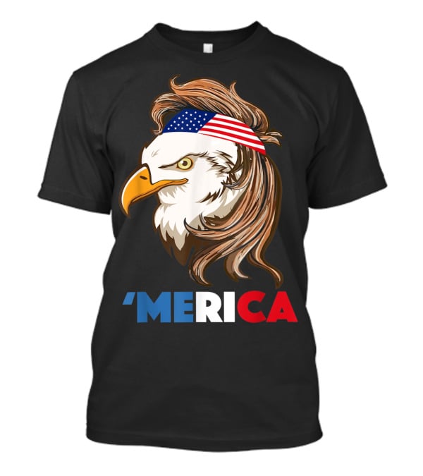 'Merca Bald Eagle Mullet American Flag Headband T-Shirt