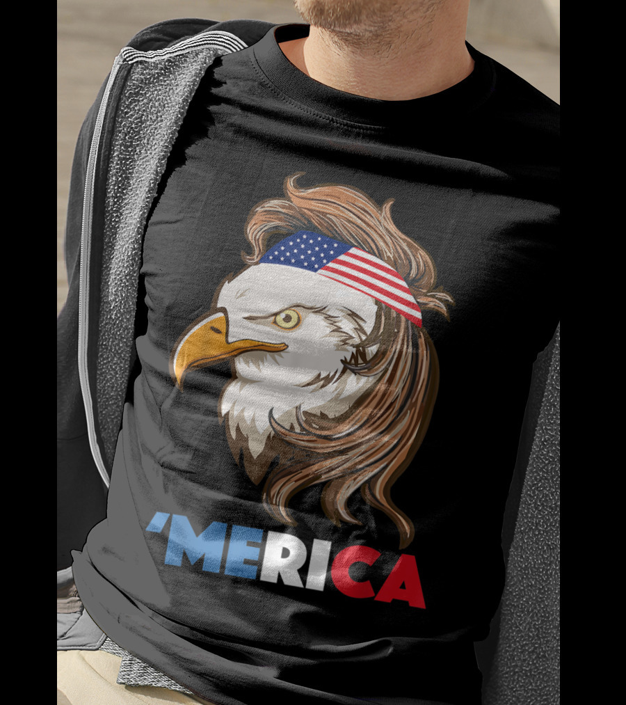 'Merca Bald Eagle Mullet American Flag Headband T-Shirt