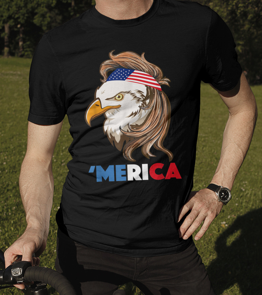 'Merca Bald Eagle Mullet American Flag Headband T-Shirt