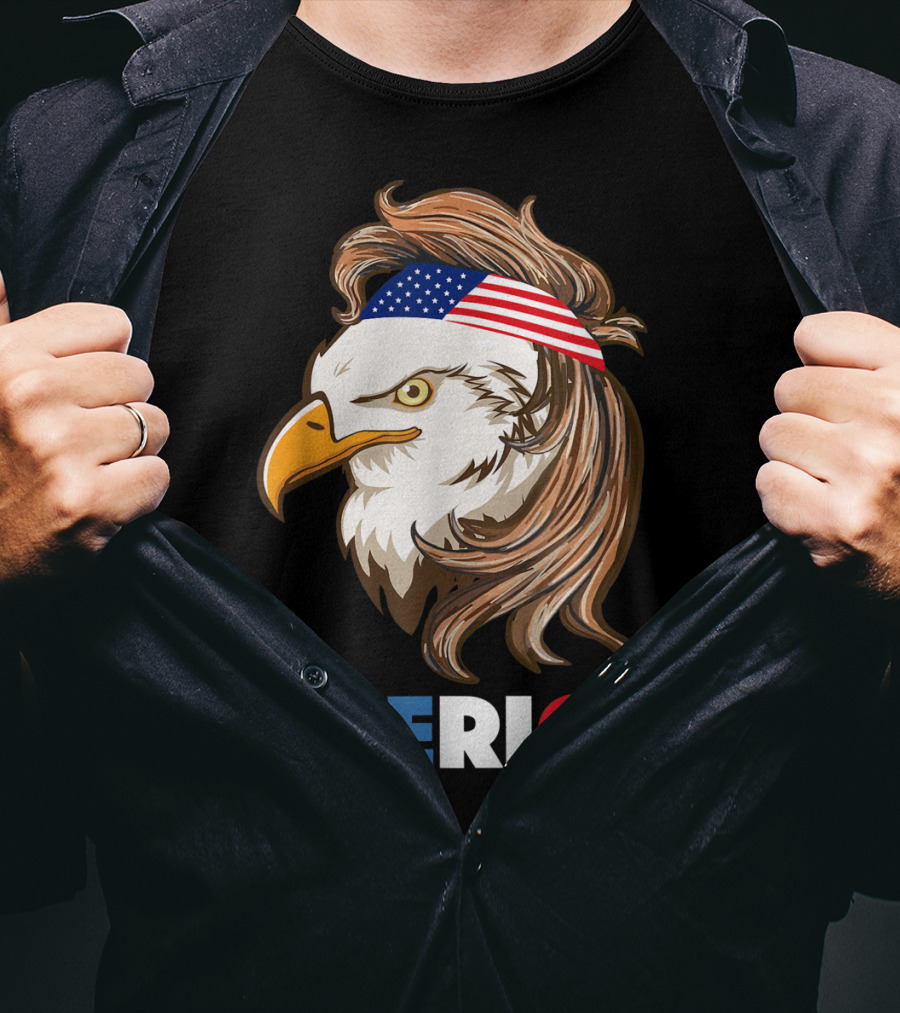 'Merca Bald Eagle Mullet American Flag Headband T-Shirt