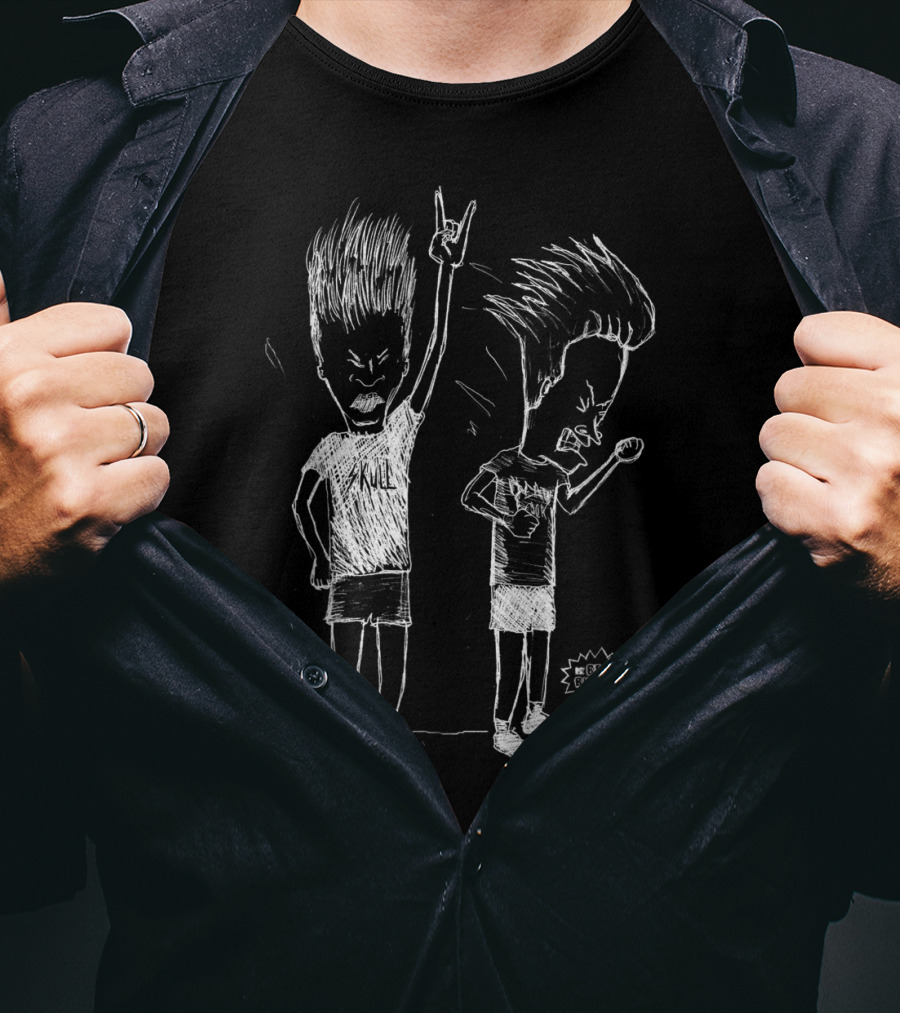Beavis And Butthead Rock Skull Headbang Sketch T-Shirt