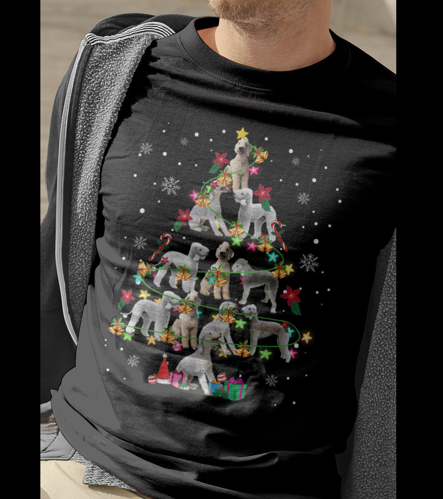 Bedlington Terrier Christmas Tree With Snowflakes And Gifts T-Shirt