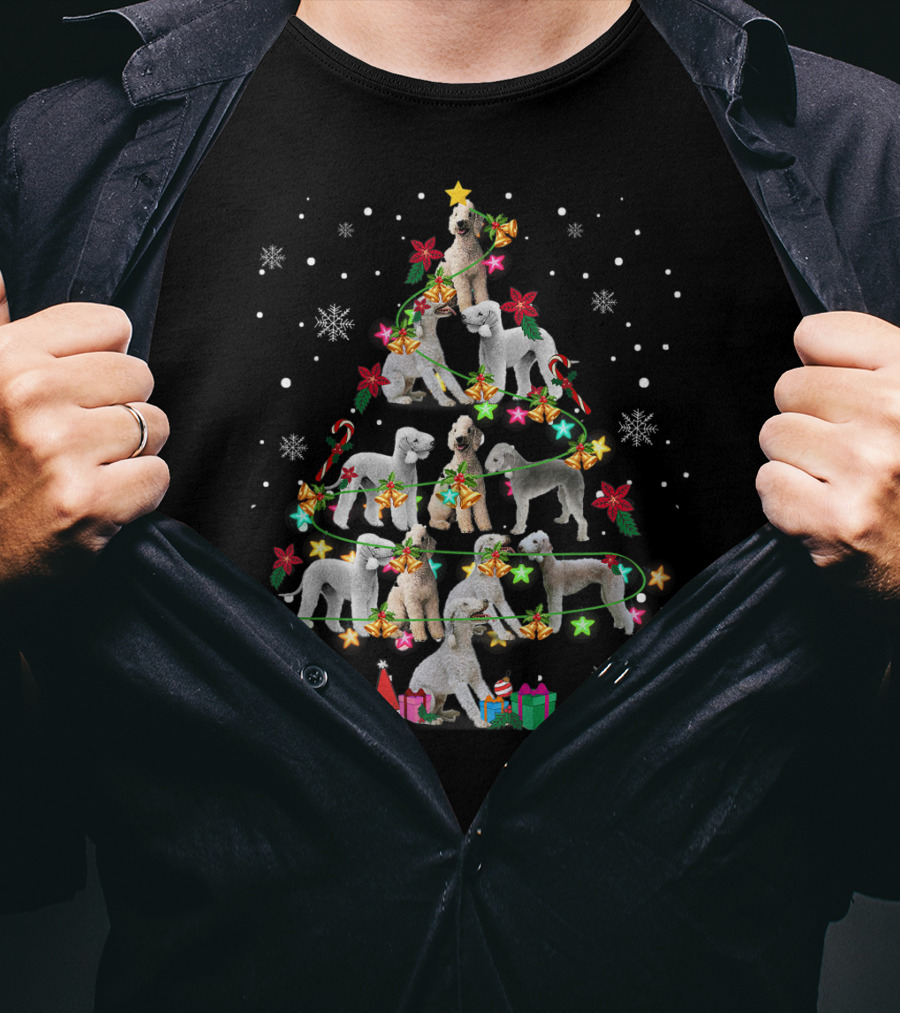 Bedlington Terrier Christmas Tree With Snowflakes And Gifts T-Shirt