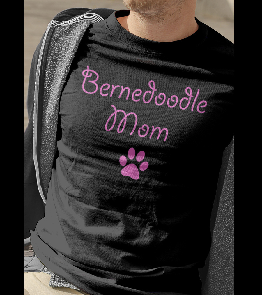 Bernedoodle Mom With Pink Paw Prints T-Shirt